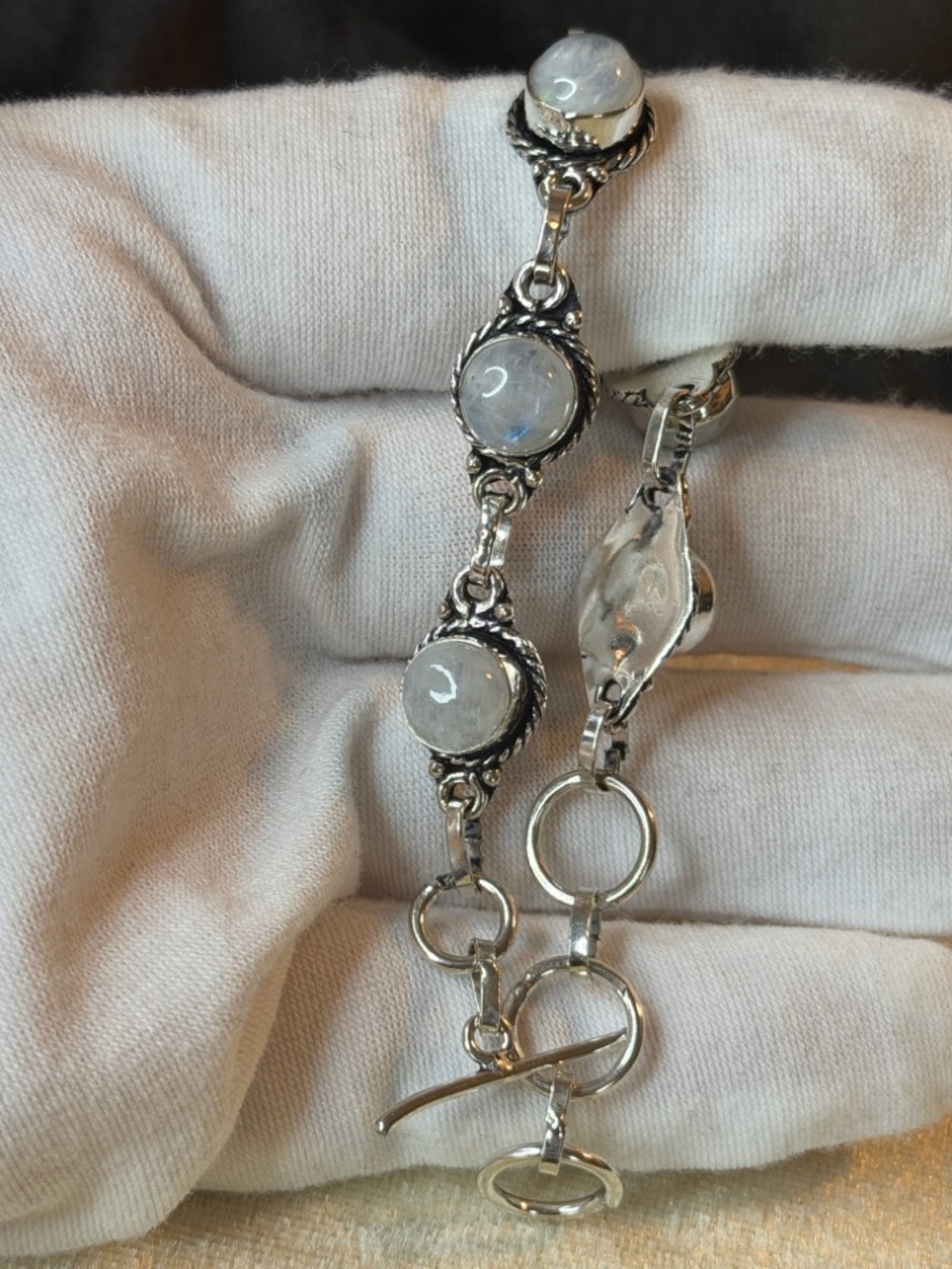 Gorgeous Rainbow Moonstone Bracelet set in 925 Sterling Silver 6-7.5”